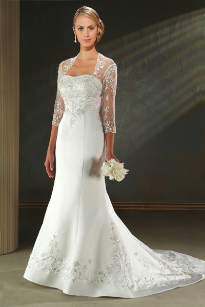 Handmade Modest Embroidered Wedding Dress with Lace Bolero BO012