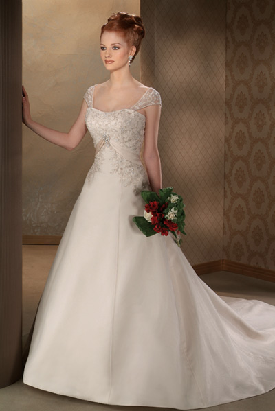 Handmade Modest Wedding Dress with Lace Cap Sleeves BO021