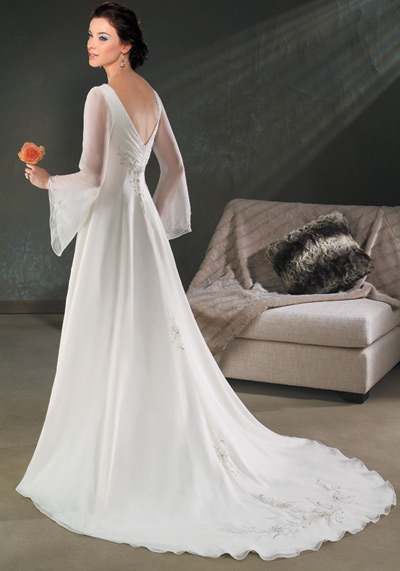Orifashion HandmadeModest Silk Chiffon Wedding Dress BO040