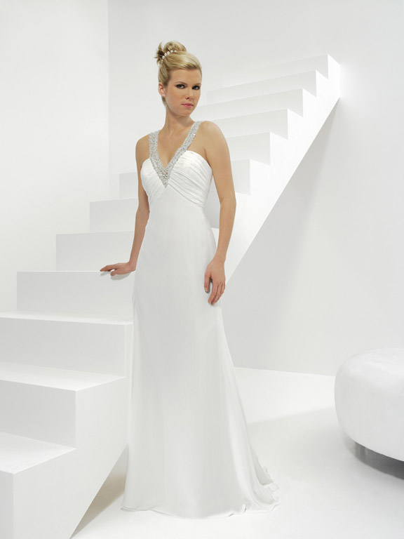 Orifashion HandmadeSilk Chiffon Wedding Dress with Jeweled Strap - Click Image to Close