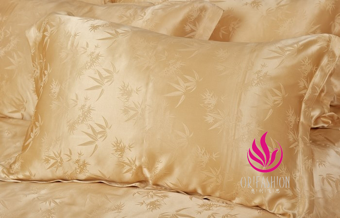 Orifashion Silk Bedding 8PCS Set Jacquard Bamboo Leaves Queen Si