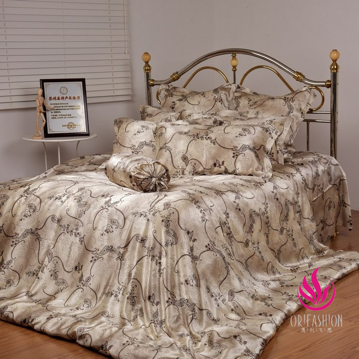 Orifashion Silk Bedding 6PCS Set Printed Floral Pattern King Siz