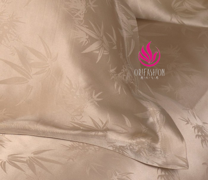 Orifashion Silk Bedding 4PCS Set Jacquard Bamboo Leaves Queen Si