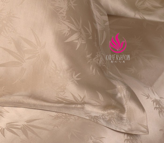 Orifashion Silk Bedding 8PCS Set Jacquard Bamboo Leaves Queen Si