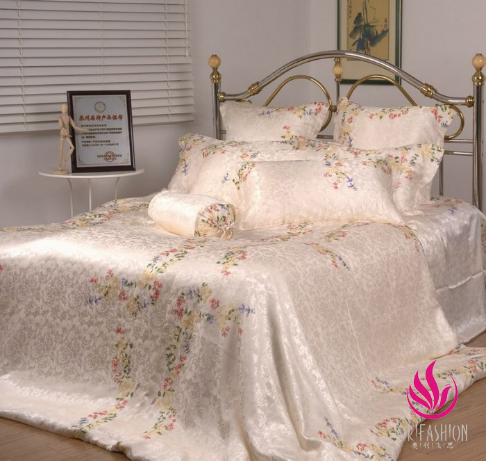 Orifashion Silk Bedding 6PCS Set Printed Floral Pattern King Siz