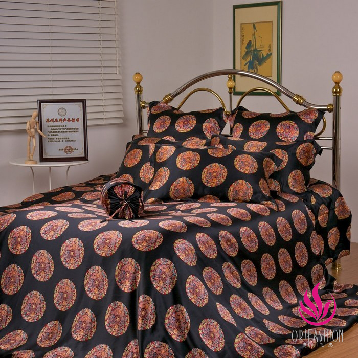 Orifashion Silk Bedding 6PCS Set Printed Circle Patterns Queen S - Click Image to Close