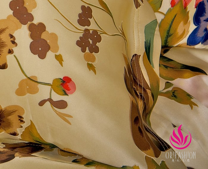Orifashion Silk Bedding 4PCS Set Printed Floral Patterns Queen S