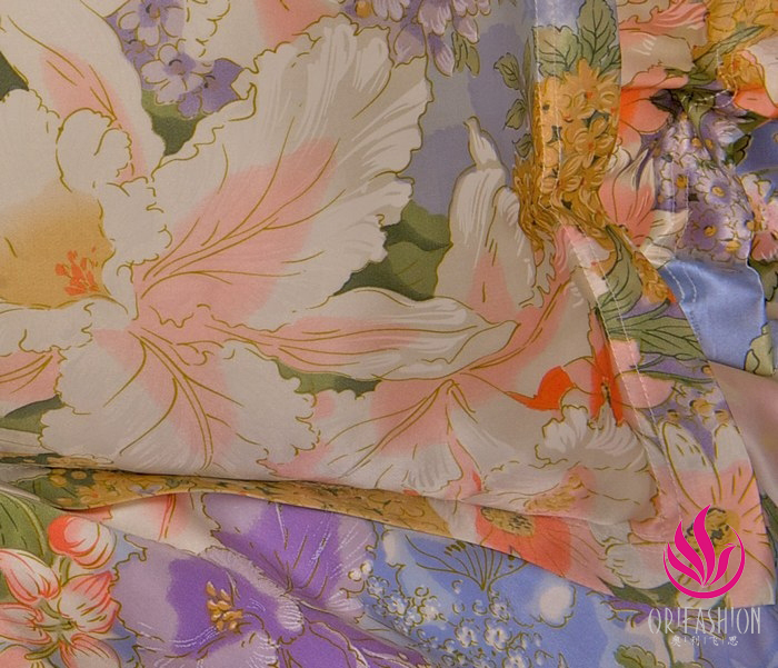 Orifashion Silk Bedding 6PCS Set Printed Floral Pattern King Siz