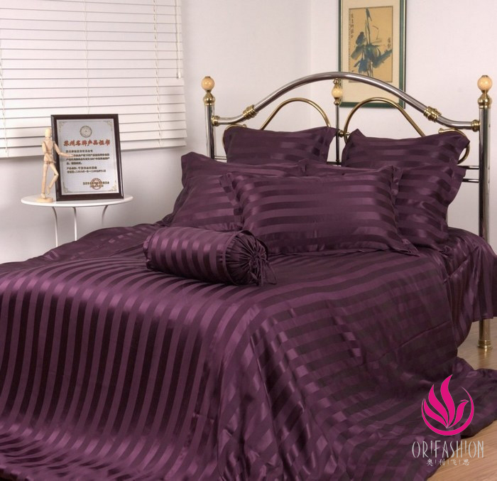 Orifashion Silk Bed Sheet Jacquard Stripes Patterns Queen Size S
